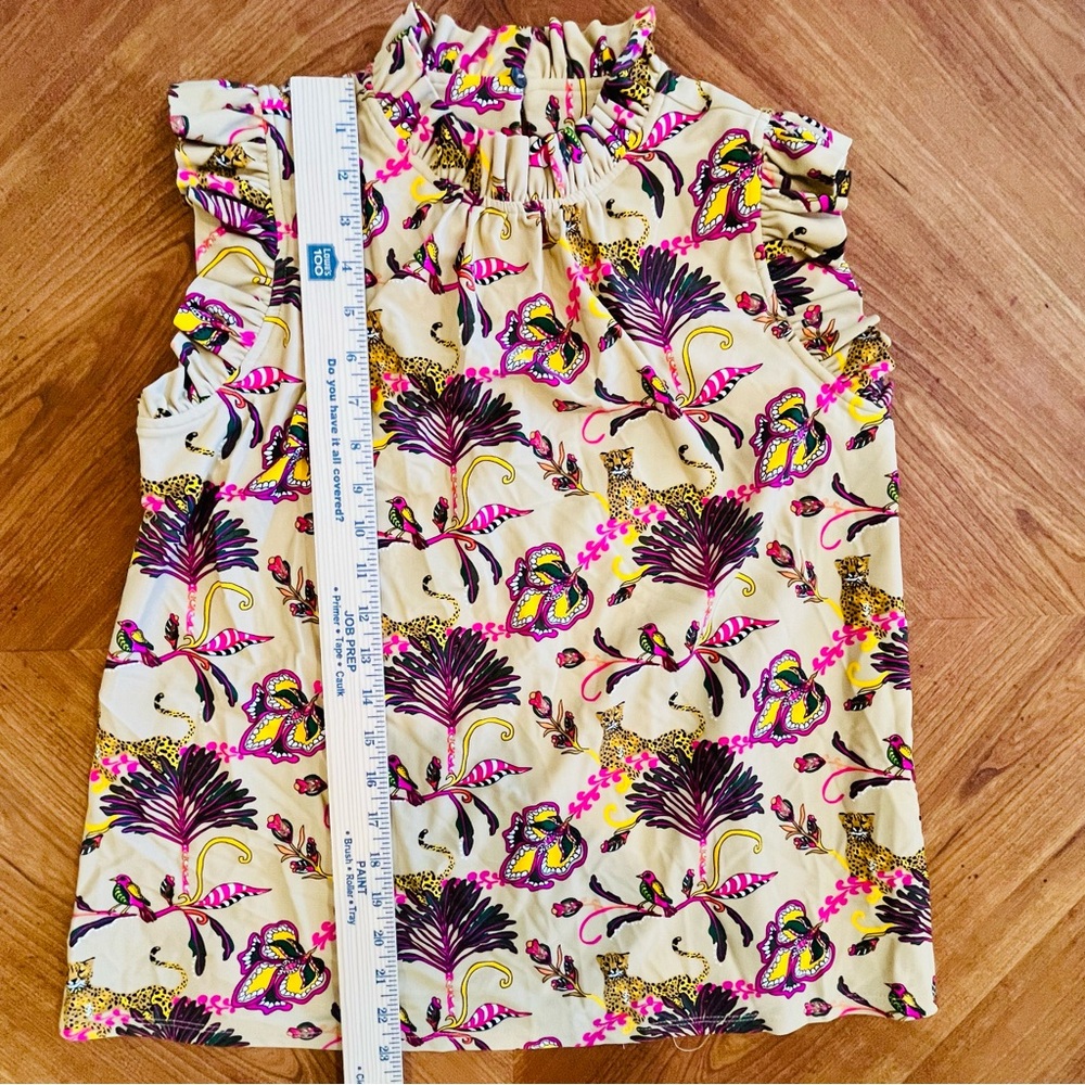 Jude Connally Beige Floral & Leopard Print Ruffle Shell - Picture 2 of 7